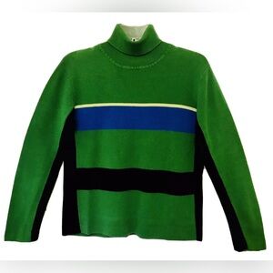 Signature Expressions Womens L Vintage Kelly Green Striped Turtleneck Sweater